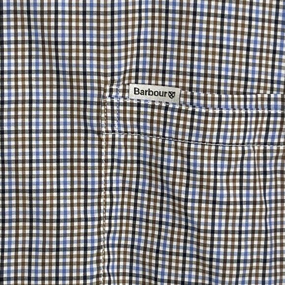 Men's Barbour Shirt Size XL Tailored Fit Button Down Brown Blue Check Plaid - Picture 4 of 10